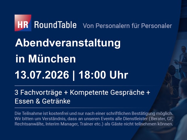 HR-RoundTable in München am Montag, den 13. Juli um 18:00 Uhr
