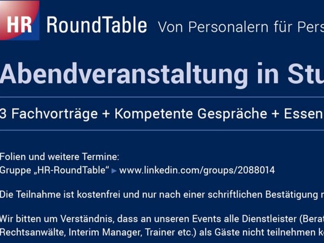 HR-RoundTable in Stuttgart am Mittwoch, den 26. November um 18 Uhr