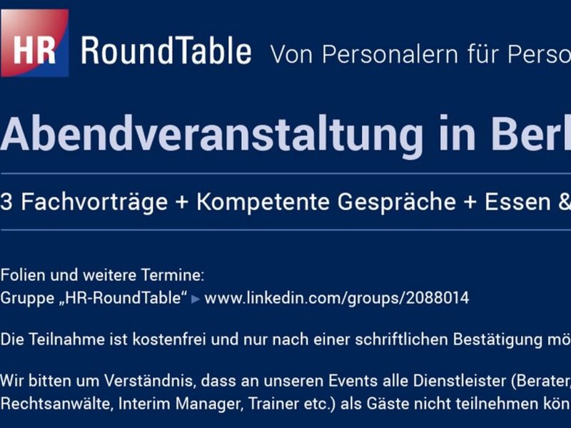 HR-RoundTable in Berlin am Mittwoch, den 10. Dezember um 18:00 Uhr