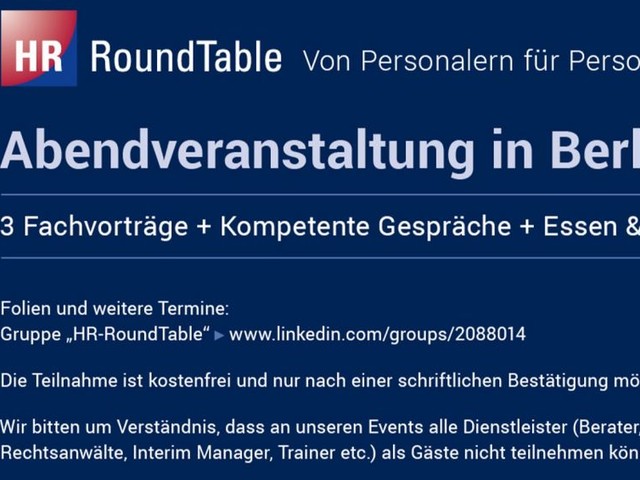HR-RoundTable in Berlin am Mittwoch, den 10. Dezember um 18:00 Uhr