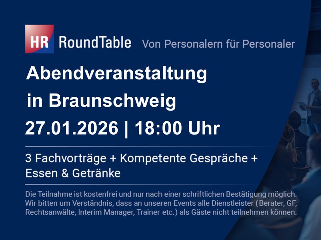 HR-RoundTable in Braunschweig am Dienstag, den 27. Januar um 18:00 Uhr