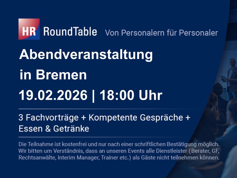 HR-RoundTable in Bremen am Donnerstag, den 19. Februar um 18:00 Uhr