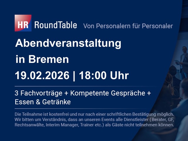 HR-RoundTable in Bremen am Donnerstag, den 19. Februar um 18:00 Uhr