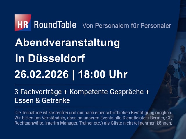 HR-RoundTable in Düsseldorf am Donnerstag, den 26. Februar um 18:00 Uhr