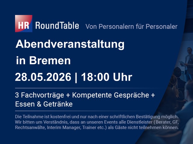 HR-RoundTable in Bremen am Donnerstag, den 28. Mai um 18:00 Uhr