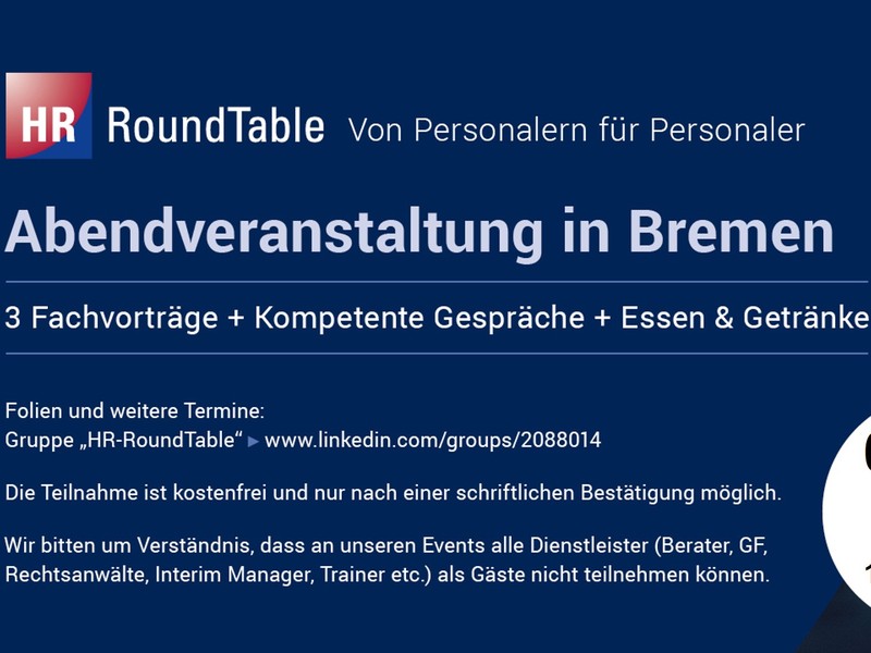 HR-RoundTable in Bremen am Donnerstag, den 06. November um 18:00 Uhr