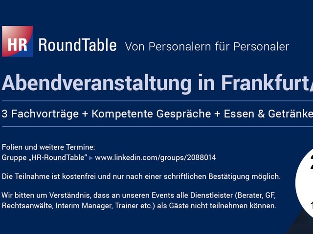 HR-RoundTable in Frankfurt am Donnerstag, den 20. November um 18:00 Uhr