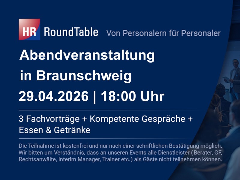 HR-RoundTable in Braunschweig am Mittwoch, den 29. April um 18:00 Uhr